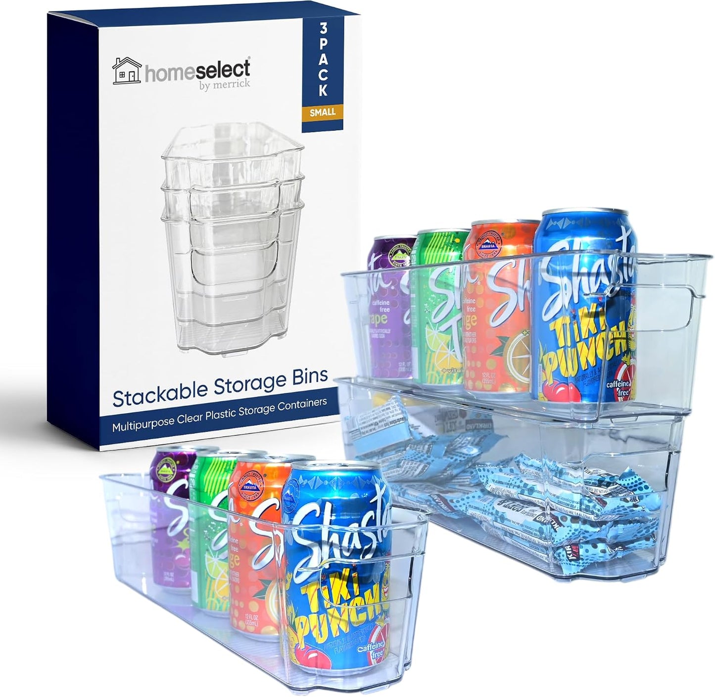 3 Pack Stackable Storage Bins - Plastic Storage Containers for Fridge, Pantry, Freezer, Closet & Kitchen, Clear Fridge Organizer Bins Ideal for Breastmilk, Baby Pouches & Formula Bottles | Small