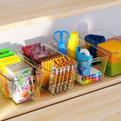 Clear Plastic Storage Bins, 4-Pack Stackable Pantry Organizers and Storage Containers for Kitchen, Fridge, Cabinet and Closet Organization - Home Essentials