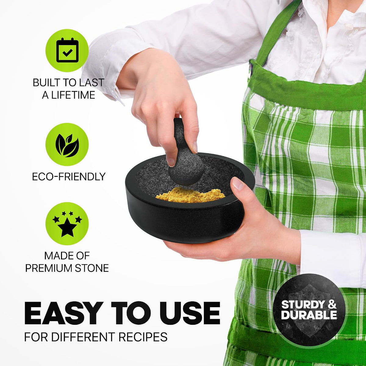 Umien Granite Mortar and Pestle Set 8-Inch (3.5-Cup), Molcajete, Grey