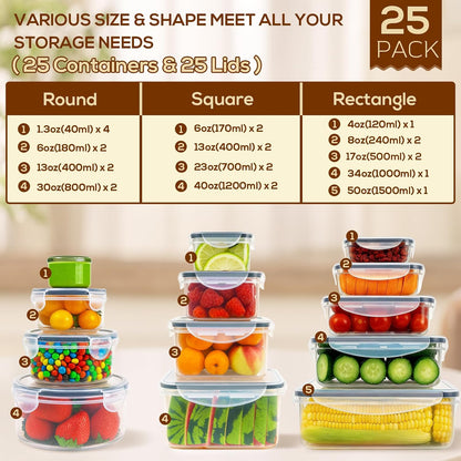 50 PCS Thicker Food Storage Containers with Lids, Clear Stackable Airtight Leakproof Reusable Plastic Meal Prep Container Set for Kitchen Storage/ Lunch, Fridge/ Microwave Safe with Labels&Pen