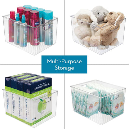 Linus Multi-Purpose Storage Bin with Handles for Kitchen, Pantry, Cabinet, Nursery, Crafts - 12" x 10" x 8", Clear