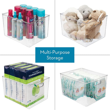 iDesign Storage Bin with Handles, 12" x 10" x 8", Clear | For Kitchen, Pantry, Cabinet, Nursery, Crafts
