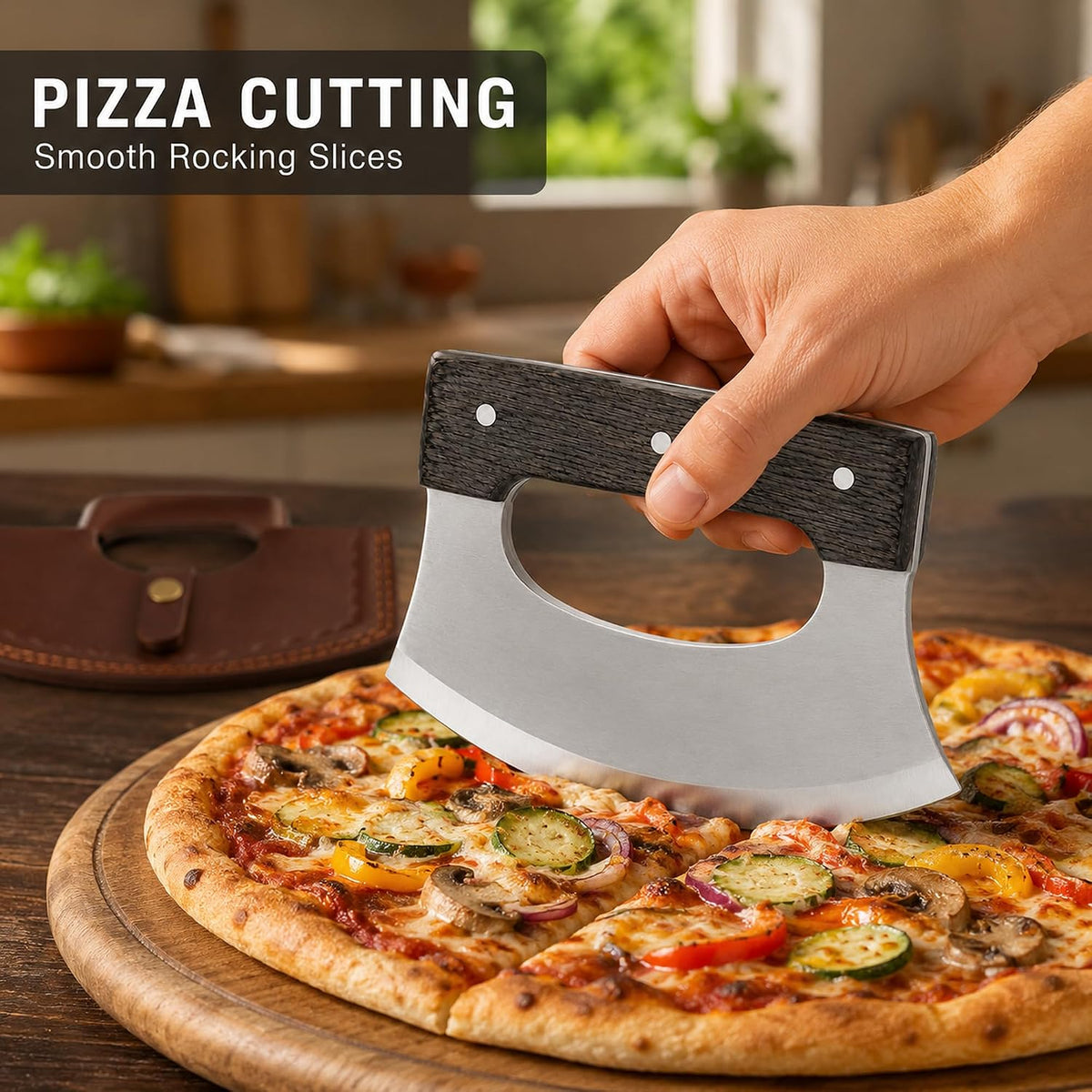 Handmade Ulu Knife Pizza Cutter Mezzaluna Knife