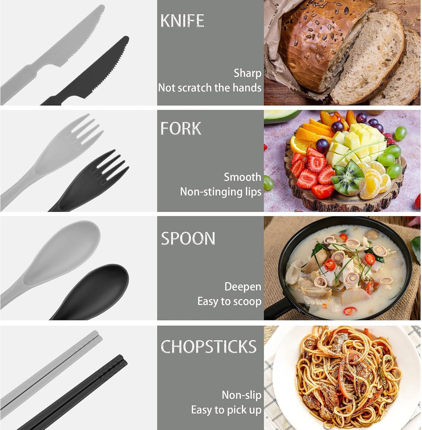 Large Plastic Reusable Utensils Set with Case, Travel Chopsticks Fork Spoon Knife Set for Lunch Box, Portable Cutlery Sets for Travel Camping Daily Use (2 Sets), Blue, Green