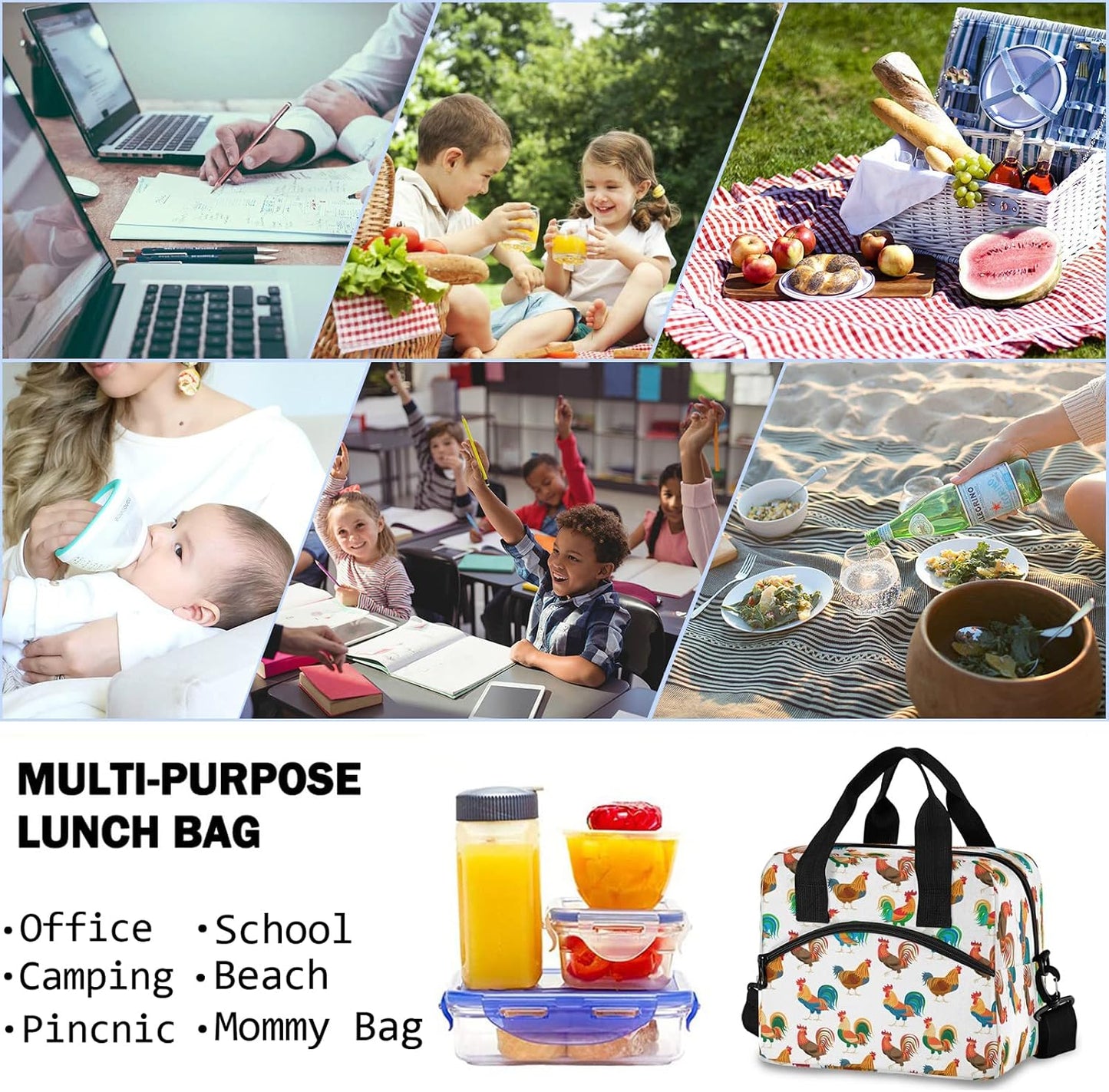 Colorful Leopard Insulated Lunch Bag Rainbow Animals Skin Print Reusable Cooler Lunch Tote Box with Shoulder Strap for Work Picnic School Beach