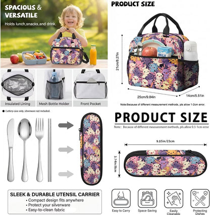 Cute Capybara Pizza Backpack for Girls, 5 Pcs Boys School Bag Set for Kids, 17 Inch Backpacks Lunch Pencil Box Reusable Utensils Case Set for Middle Elementary School, 3rd Grade Backpack
