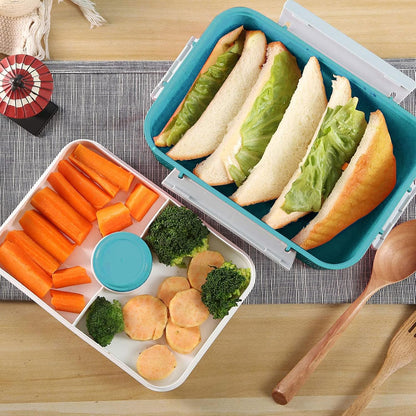3 Pack Salad Lunch Box Food Storage Containers, 47oz Bento Box To Go Container with Lids, Reusable Meal Prep Containers with Removable Tray & Dressing Pots for Kids and Adults, Microwave Safe