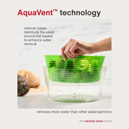 Zyliss Swift Dry Salad Spinner - Fruit Cleaner & Lettuce Spinner with Push Pump - Non-Slip Bowl - Dishwasher Safe - Large