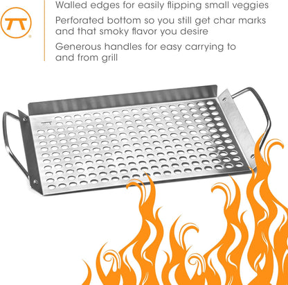 Outset 76631 Stainless Steel Grill Topper Grid, 11"x7" BBQ Pan With Handles