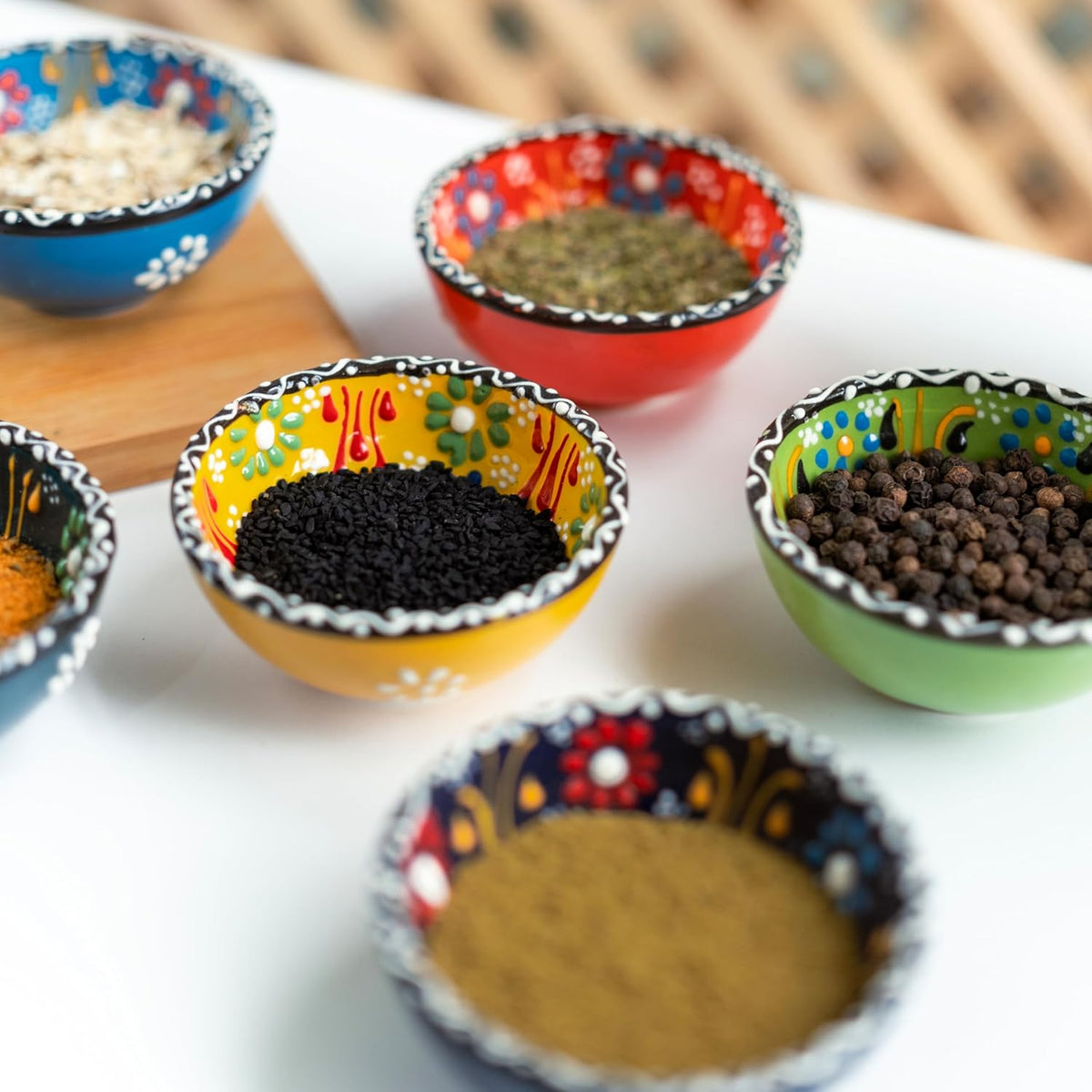 Ceramic Small Dipping Bowls Set of 6, 3.5 Oz Soy Sauce Dish, Handmade Charcuterie, Colorful Pinch, Dishwasher & Microwave Safe, 3.2'' Mini (SULTAN'S GARDEN)