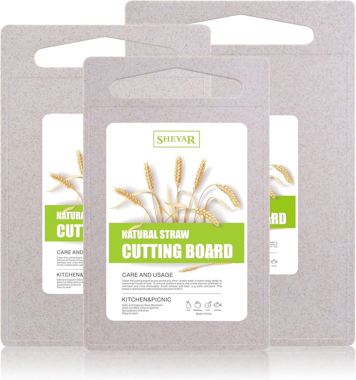 Cutting Board for Kitchen, Wheat Straw Fiber Cutting Board, Dish Washer Safe, w/Juice Grooves for Meat, Veggies, Easy Grip Handle, Non-slip Surface Eco-friendly Serveware Accessories （10‘x6.3’）