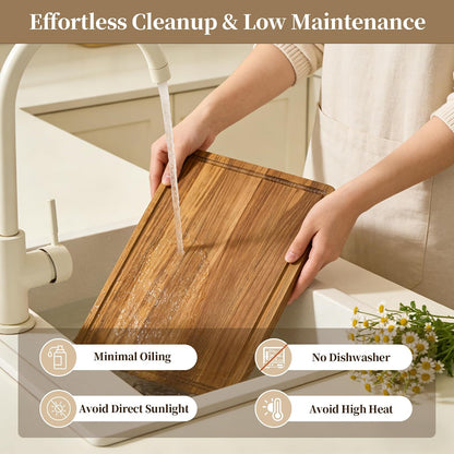 Teak Cutting Board Set for Kitchen - 3 PCS Solid Teak Wood Chopping Board with Holder & Juice Groove, Hardwood Cutting Boards for Meat, Fish, Vegetables, Fruits (Small, Medium, Large)