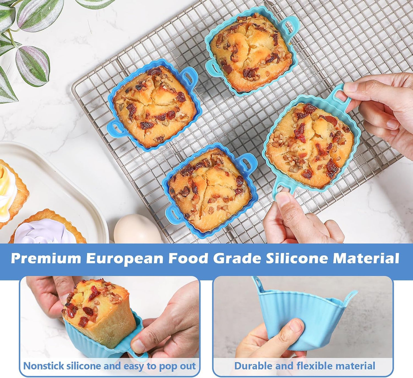 Koluti Nonstick Silicone Muffin Baking Cups Pack of 12, Reusable Cupcake Molds with Double Handle, BPA Free, Mini Round Air Fryer Cupcakes Liner, 3 Colors