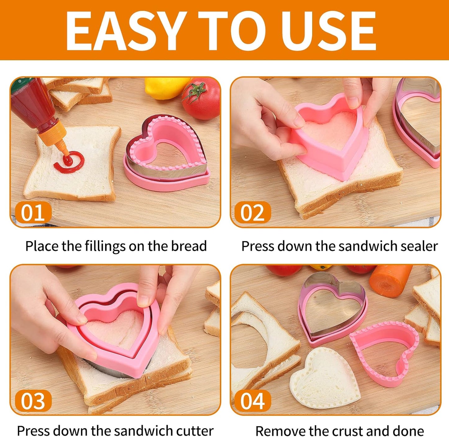 BakingWorld Sandwich Cutter and Sealer Set,14 Pcs Sandwich Maker Bread Cutters DIY Cookie Cutters Fruit Vegetable Cutter Shapes for Kids Boys & Girls Bento Lunch Box with 16 pcs Animal Food Picks