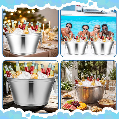 Maxdot Stainless Steel Beverage Tub Large Champagne Buckets 20-Quart 5-Gallon Insulated Ice Bucket for Parties with Double Hinged Handles Heavy Duty Drink Cooler Tub Wine Beer Chiller for Parties