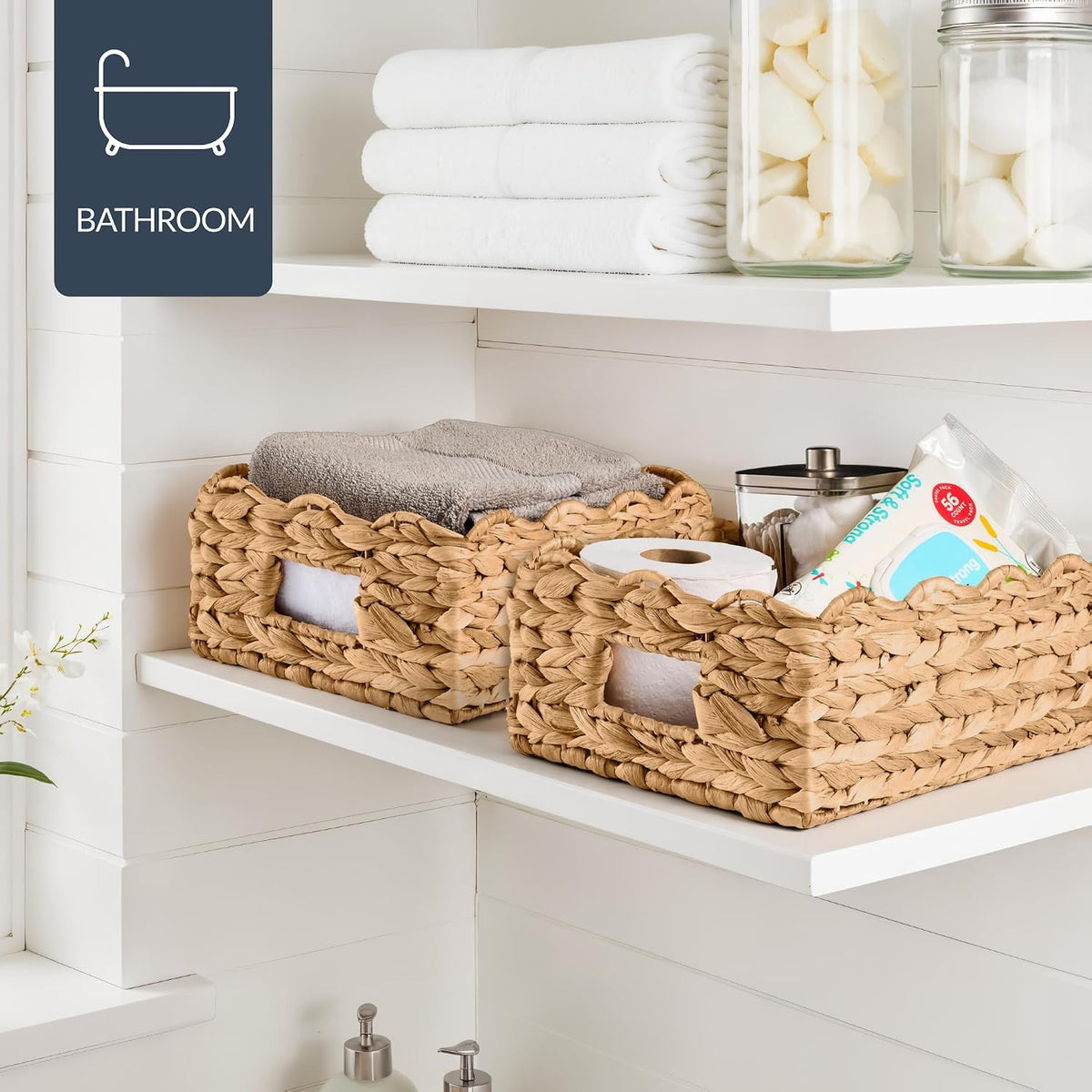 Best Choice Products 9x12 Scalloped Shelf Baskets, Woven Storage Bins, Storage Organizers for Pantry, Living Room, Bedroom, Nursery & Laundry, 4 Pack - Natural with White Trim