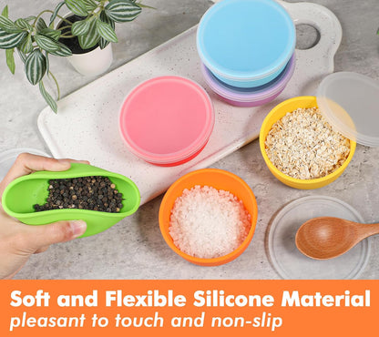 KOLUTI Nonstick Silicone Pinch Bowls Set of 6, 4oz Small Condiment Dipping Sauce Prep Bowl with Lid, Colorful Snack Serving Food Storage Mixing Containers for Side Dish, Microwave & Freezer Safe