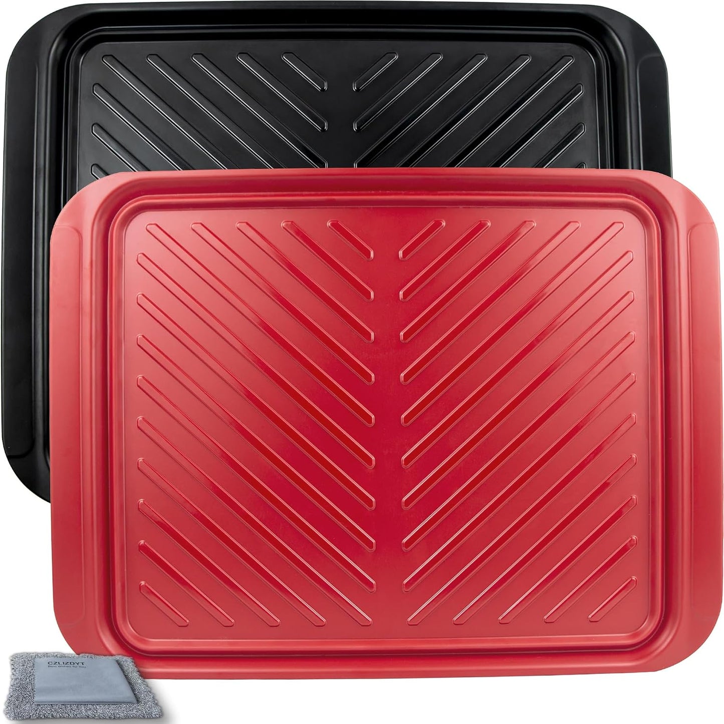 Czlizdyt Grilling Prep and Serve Trays, BBQ Platter for Raw and Cooked Food, Melamine Serving Trays for Food, Set of 2, Black and Red, Napkin and Cleaning Clothes Included