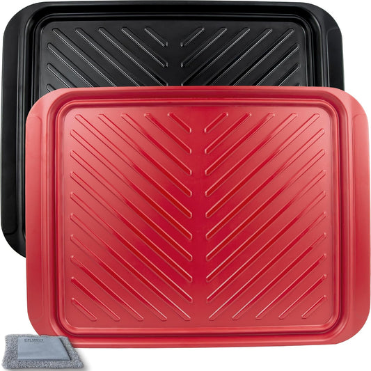 Czlizdyt Grilling Prep and Serve Trays, BBQ Platter for Raw and Cooked Food, Melamine Serving Trays for Food, Set of 2, Black and Red, Napkin and Cleaning Clothes Included
