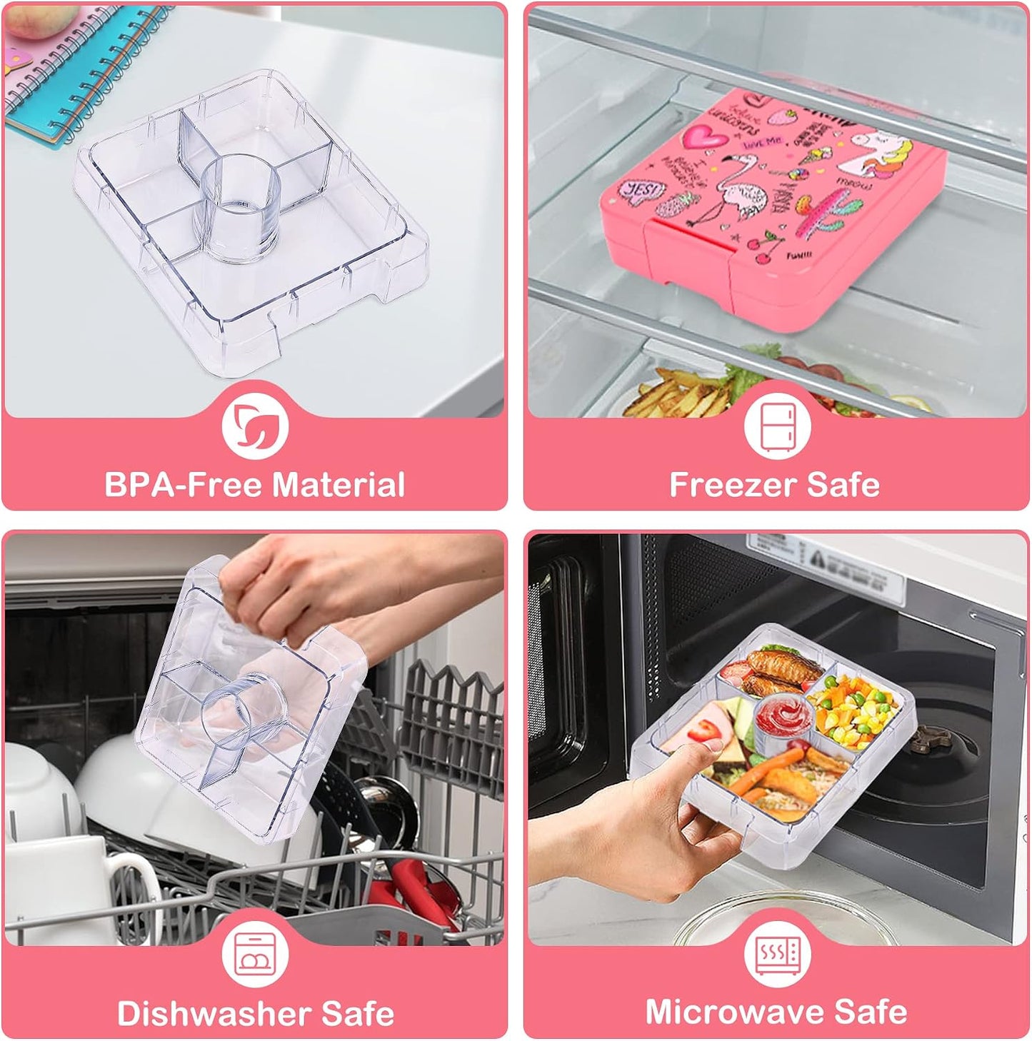 Pawtong Bento Lunch Box Set With 10oz Soup Thermo, Leak-proof Lunch Containers with 4 Compartment, Kids Hot Thermo Food Jar/Insulation Lunch Bag, Food Containers for School（Dinosaur）