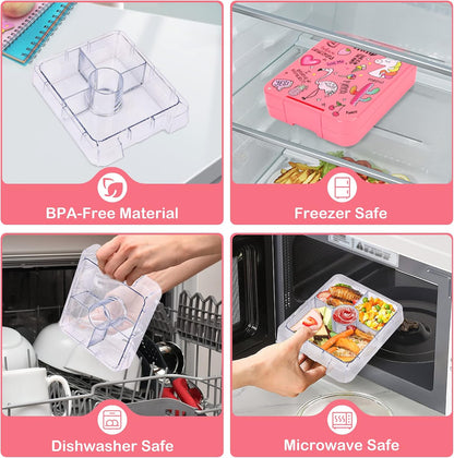 Pawtong Bento Lunch Box Set With 10oz Soup Thermo, Leak-proof Lunch Containers with 4 Compartment, Kids Hot Thermo Food Jar/Insulation Lunch Bag, Food Containers for School（Dinosaur）