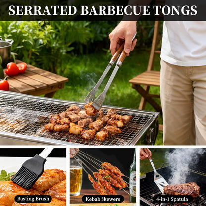 13Pcs Stainless Steel BBQ Grilling Accessories Set, Dad Gifts for Fathers Day Grilling Gifts,Portable Practical Grill Tools Utensils Kit with Storage Bag for Outdoor Grill Camping Backyard