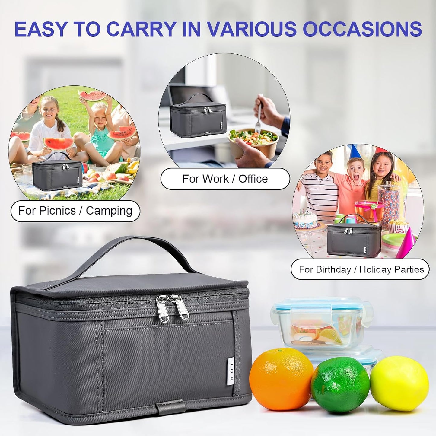 NOL Mini Insulated Lunch Bag for Women Men Kids | Small Leakproof Reusable Lunch Tote | Fits 6 Cans 330ml | Thermal Cooler for Work School Picnic Camping, Navy blue