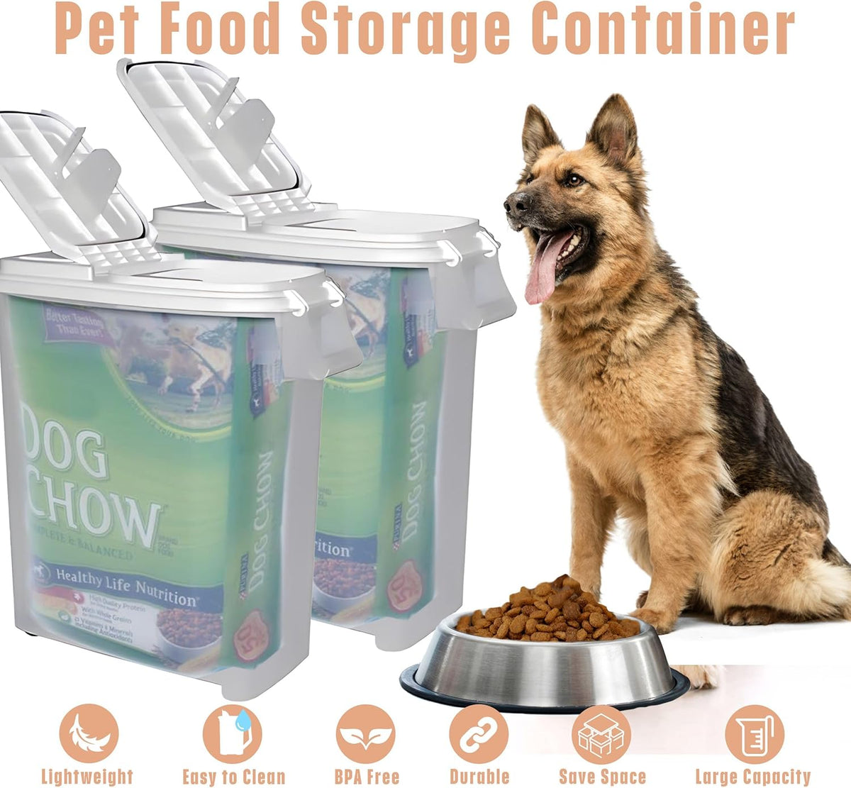Buddeez Pet Food Storage Dispensers Plastic 4 Gallon - Airtight Flip Top for Freshness - Dry Dog Food, Cat Food or Bird Seed Plastic Containers (Set of 2)