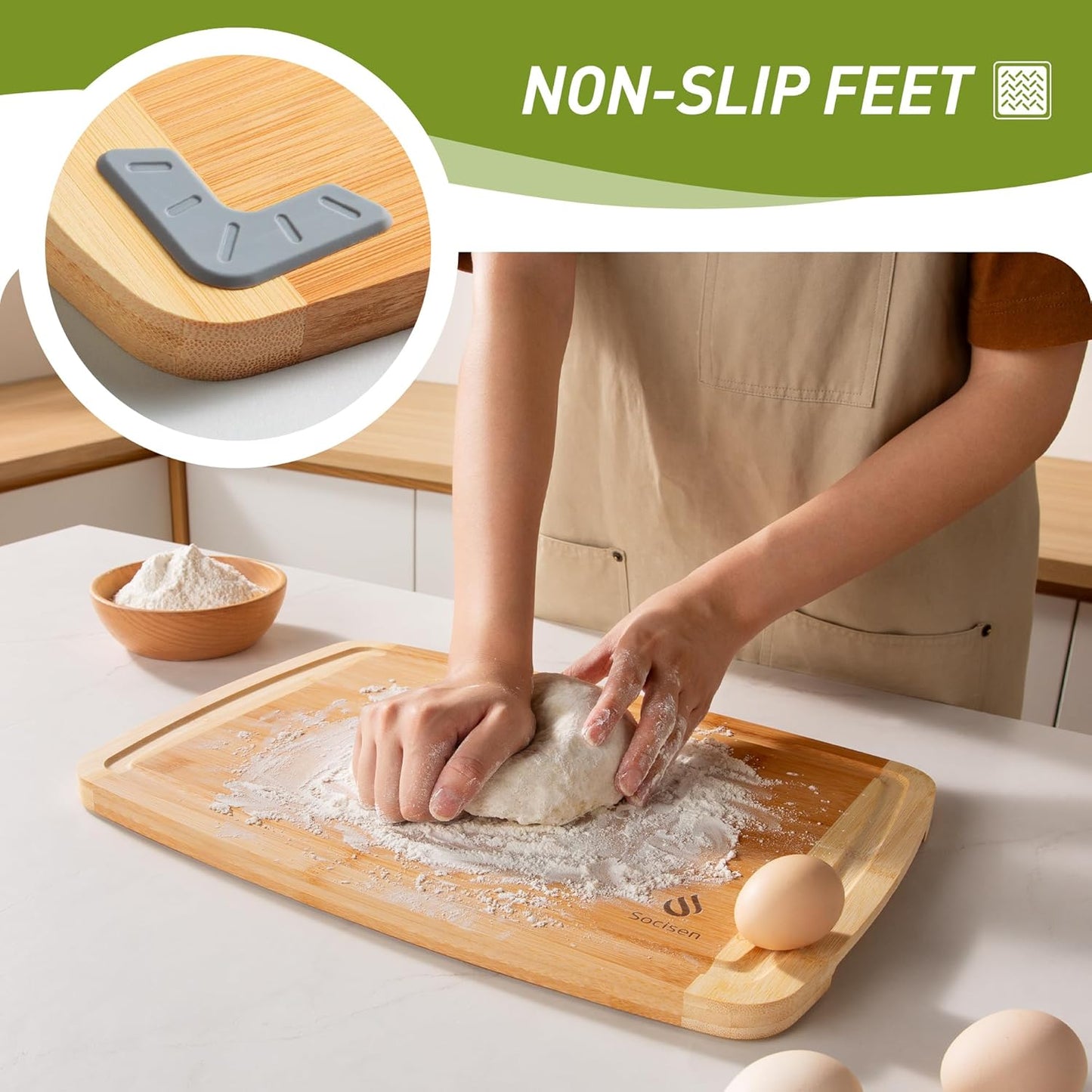 3 Packs Bamboo Cutting Board Set with Non Slip Feet and Over Sink Nice Solid Thick Wood Juice Groove Chopping Board Extra Large Big Small Best Hardwood Kitchen Counter Organic Vegetable