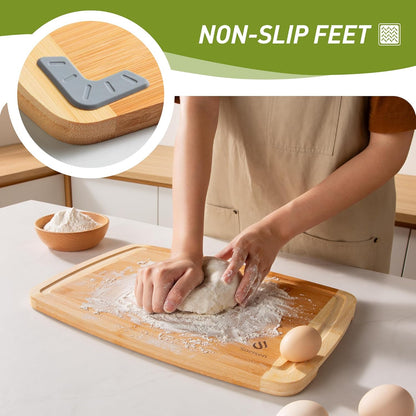 3 Packs Bamboo Cutting Board Set with Non Slip Feet and Over Sink Nice Solid Thick Wood Juice Groove Chopping Board Extra Large Big Small Best Hardwood Kitchen Counter Organic Vegetable