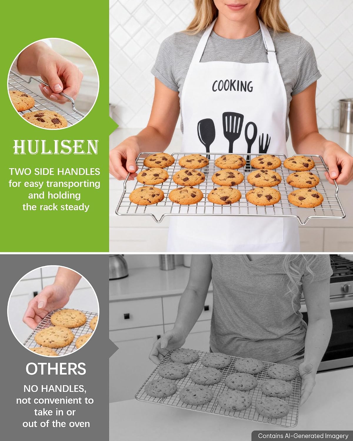 HULISEN Cooling Rack, 16 x 10 Inch Nonstick Baking Rack with Handles
