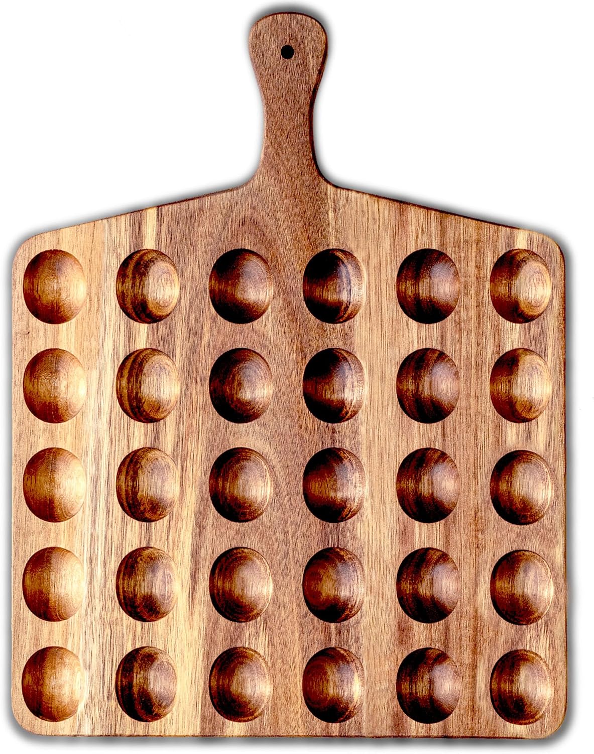 2-Pack 24 Holes Deviled Egg Platter,Acacia Wooden Round Deviled Egg Charcuterie Board Tray Holder Carrier with Handle for Kitchen Countertops