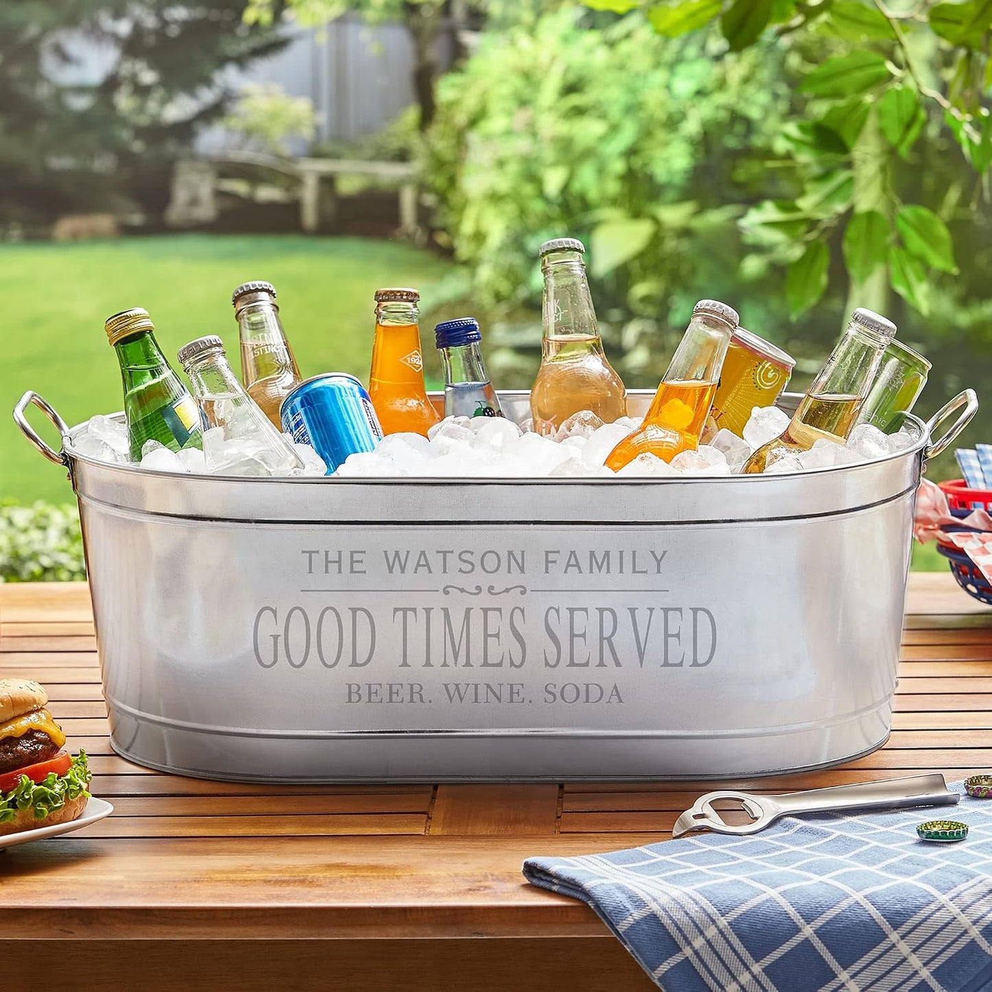 Let's Make Memories Personalized Beverage Tub - Custom Beverage Tub - Customize With Name & initial - Galvanized Drink Tub - 20 ¾"L x 11 ¾"W x 7" H - 5.5 Gallons