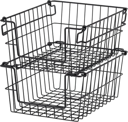 TRINITY 2-Pack Stackable Metal Wire Storage Baskets With Handles, EcoStorage Chrome, 11 Inches