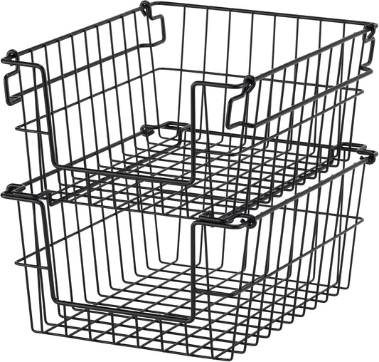 TRINITY 2-Pack Stackable Metal Wire Storage Baskets With Handles, EcoStorage Chrome, 11 Inches