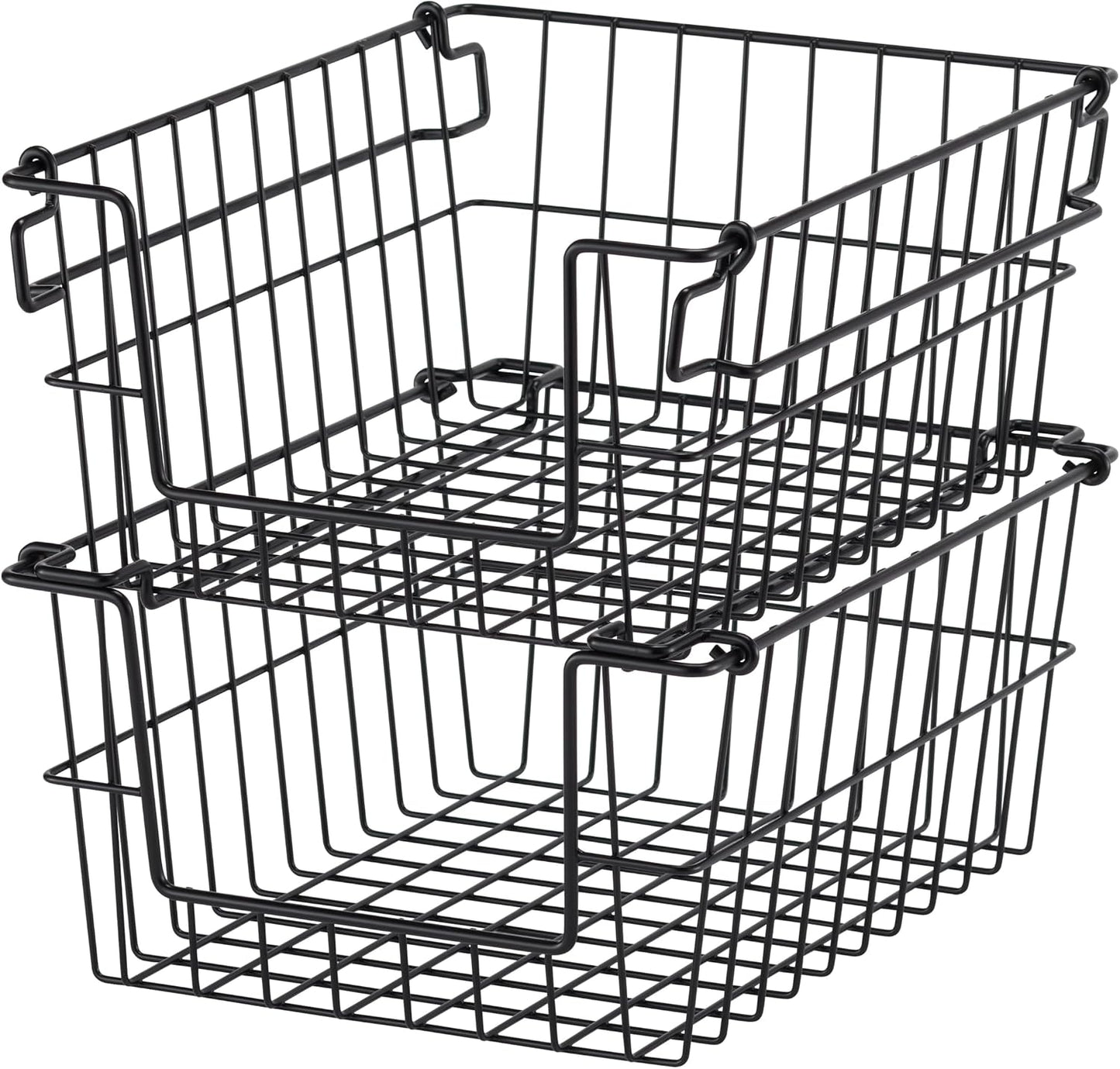 TRINITY 2-Pack Stackable Metal Wire Storage Baskets With Handles, EcoStorage Chrome, 11 Inches