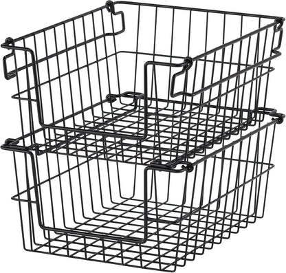 TRINITY 2-Pack Stackable Metal Wire Storage Baskets With Handles, EcoStorage Chrome, 11 Inches