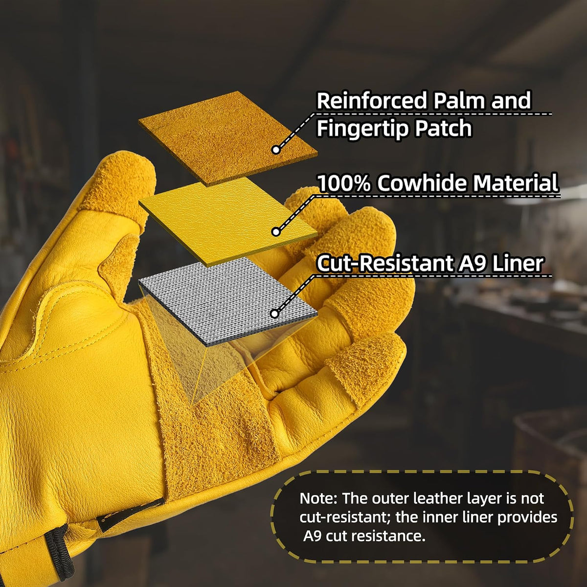 Schwer Pro Max ANSI A9 Cut Resistant Leather Work Gloves, PM3401, L