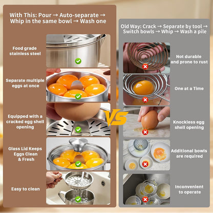 2 in 1 Egg White Separator with Bowl and Lid, Separate Multiple Egg at Once