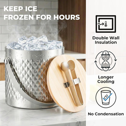Ice Bucket for Parties with Lid,3L Large Insulated Metal Drink Bucket for Cocktail Bar with Tongs,Cooler Beverage Tub