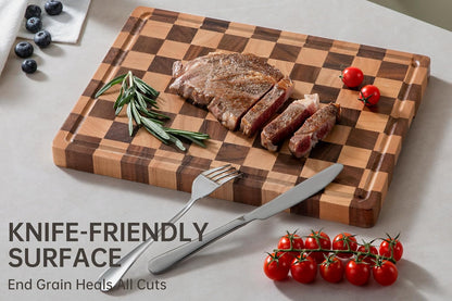 THETCHRY Cutting Boards for Kitchen, Checkered Walnut Wooden Cutting Board