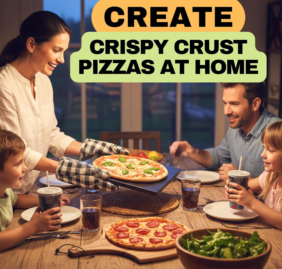 Pizza Stone for Oven and Grill Set - 5PCS Pizza Making Accessories Kit - 15 inch Pizza Stone with Handles, Pizza Peel, Pizza Cutter, Dough Tool - Baking Stone for Bread - Large Rectangular Oven Stones
