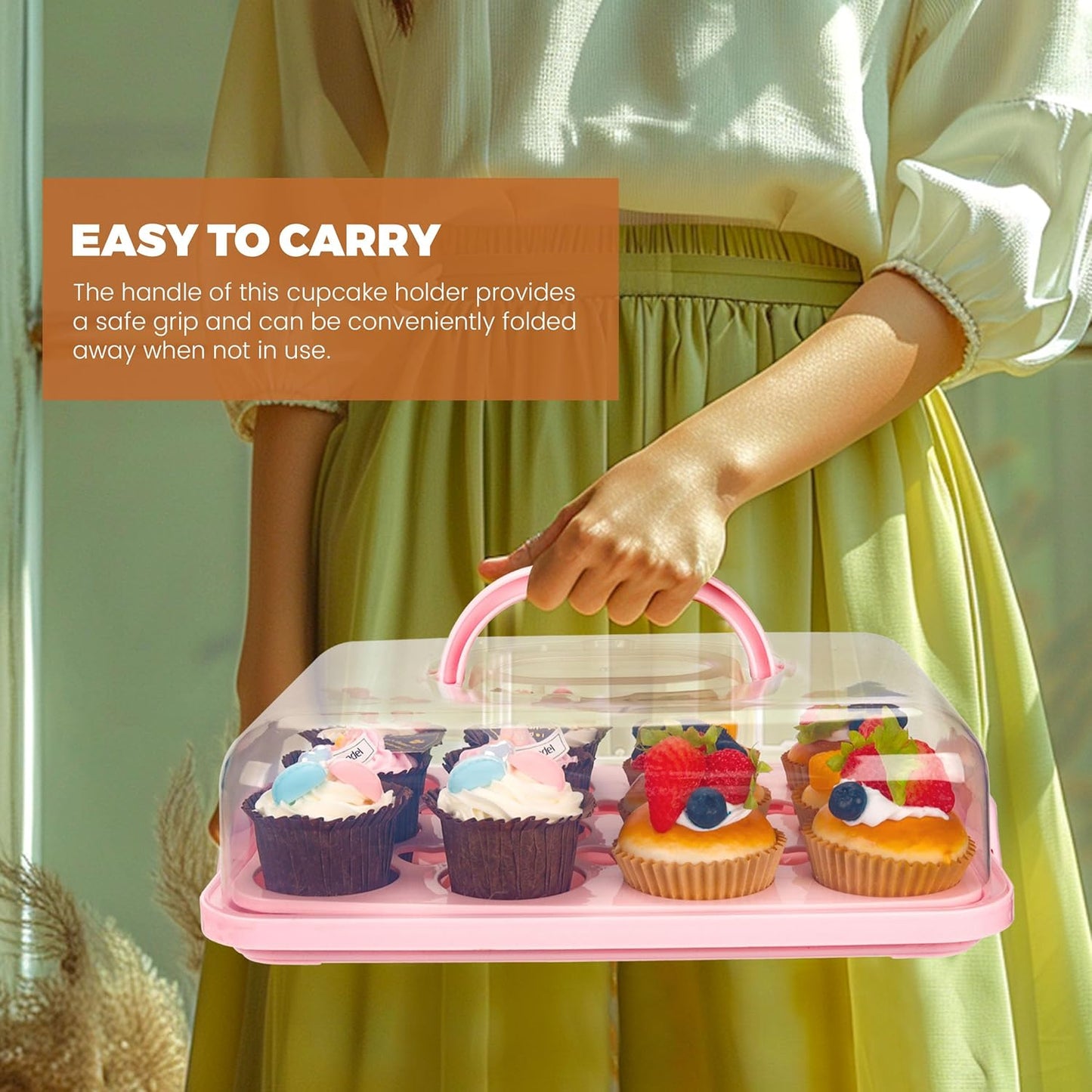 NPLUX Cupcake Containers with Lid Rectangular Cake Carrier 3-in-1 Multipurpose Cupcake Holder for Muffins Pies Sweets Pastries Fruit or Snacks (White, 13" x 9" x 4")