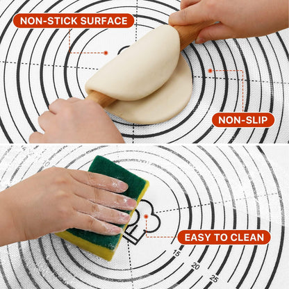 Silicone Baking Mat,28" x 20" Extra Thick Large Non Stick Sheet Mat with Measurement Non-slip Dough Rolling Mat,Reusable Food Grade Silicone Counter Mat for Making Cookies,Macarons,Bread and Pastry