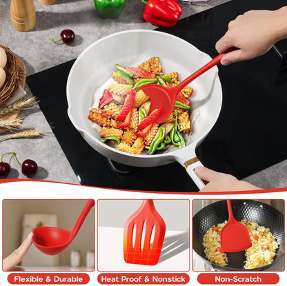 Onader Silicone Cooking Utensils Set of 10, Kitchen Utensils for Nonstick Cookware, Heat Resistant & Nontoxic Spatula Set- Khaki