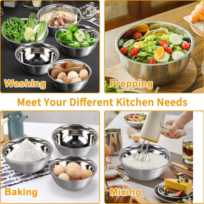 WEPSEN Mixing Bowls Set, 25PCS Stainless Steel Mixing Bowl with Lid Set, Large Nesting Bowls 7, 4.5, 3,2, 1.5QT, Measuring Cups and Spoons Baking Utensils Metal Bowl for Kitchen Prep