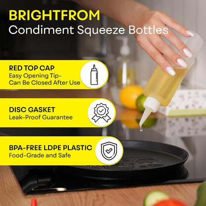 BRIGHTFROM Condiment Squeeze Bottles, 8 OZ Empty Squirt, Red Top Cap, Leak Proof - for Ketchup, Mustard, Syrup, Sauces, Dressing, Oil, Arts & Crafts, BPA FREE Plastic - Perfect for Kitchen