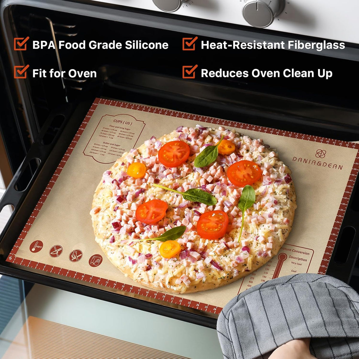 DANIA & DEAN Mom Theme 26"x16" Extra Thick Silicone Baking Mat for Pastry