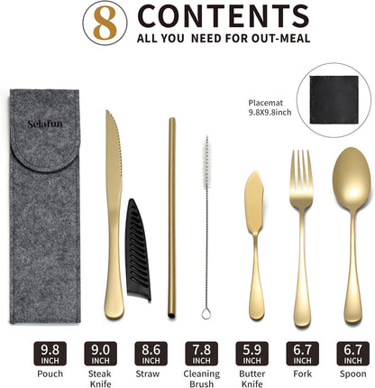 Camping Cutlery Set: Premium Portable Silverware Set with Case for Lunch Box, Travel, and Work Durable, Eco-Friendly, and Compact Utensils Including Fork, Spoon, and Knife for Adults on the Go
