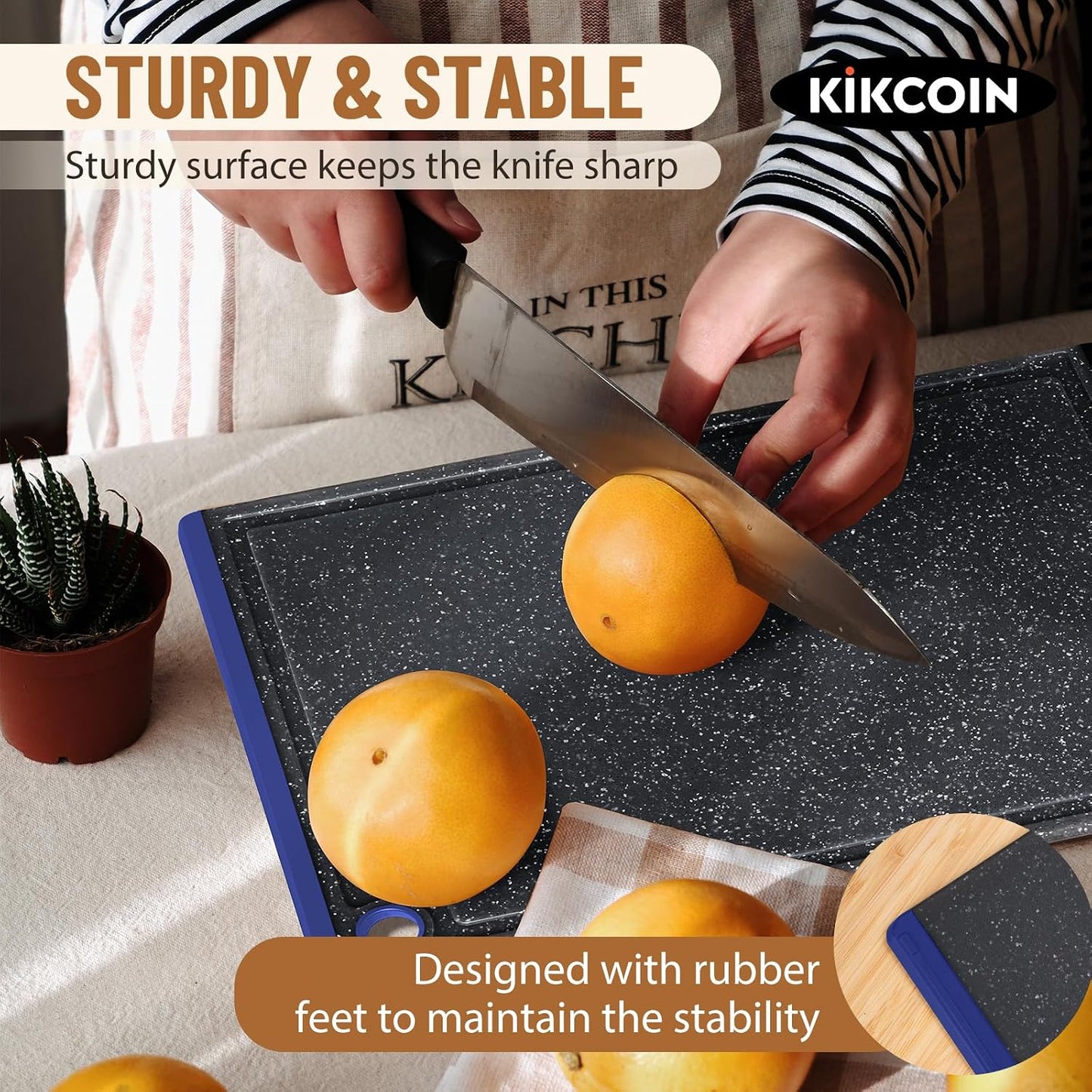 Kikcoin Plastic Cutting Boards for Kitchen, 3-Piece Large Cutting Board Set Dishwasher Safe Chopping Boards with Non-slip Feet and Juice Grooves, Gray